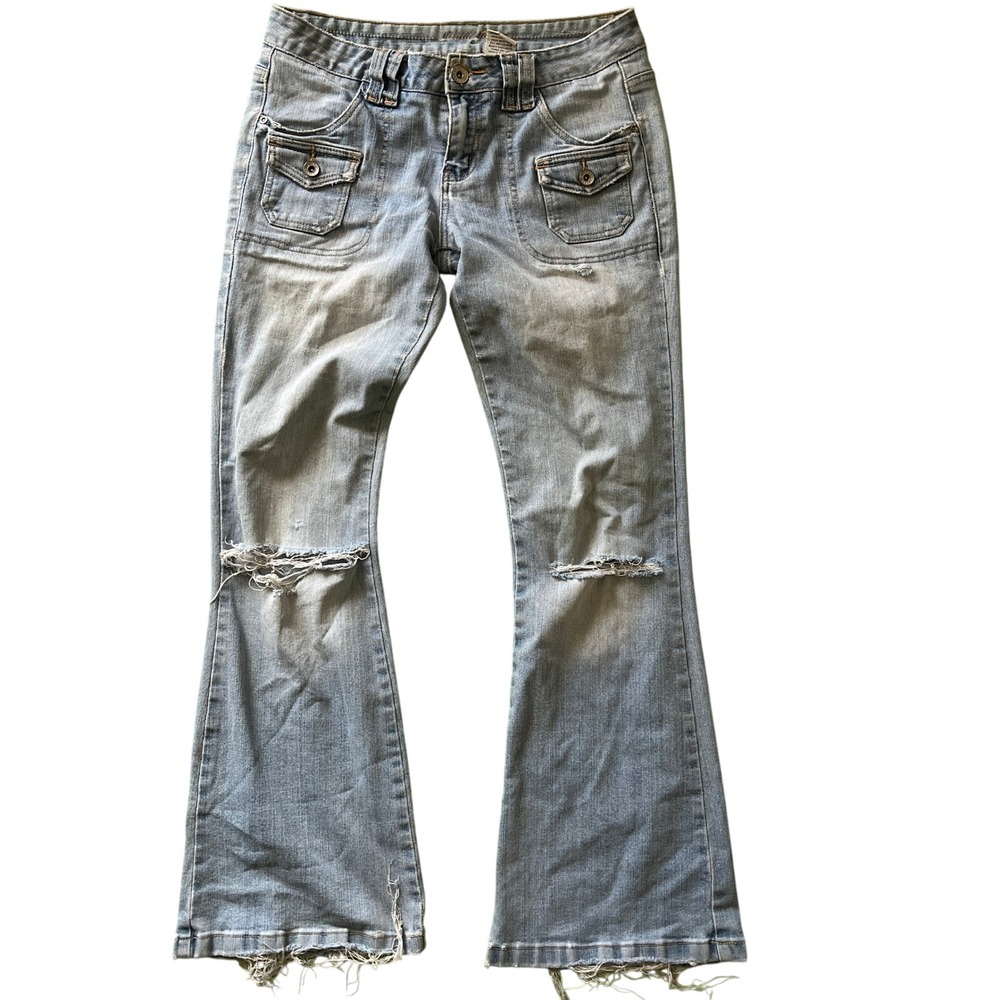 Mudd Vintage Y2K Distressed Flare Jeans Light Wash Low Rise Size 9